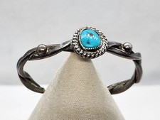 Native American Sterling Silver Turquoise Twisted Cuff Bracelet Petite Child