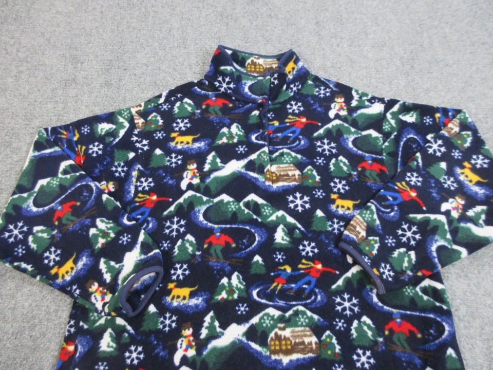 复古 LL Bean 套衫女式大号蓝色羊毛圣诞节冬季滑雪狗 90 年代 — 第 3/4 张图片