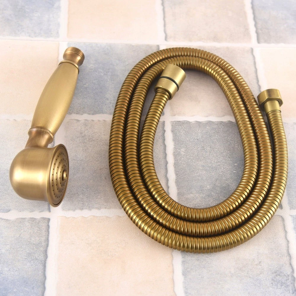 Vintage Antique Brass Bathroom Hand Held Shower Head Spray With 1.5m Hose