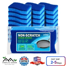 Non Scratch Scrub Sponge 24 Count Sponges for Dishes Kitchen Wood Glass Plastic