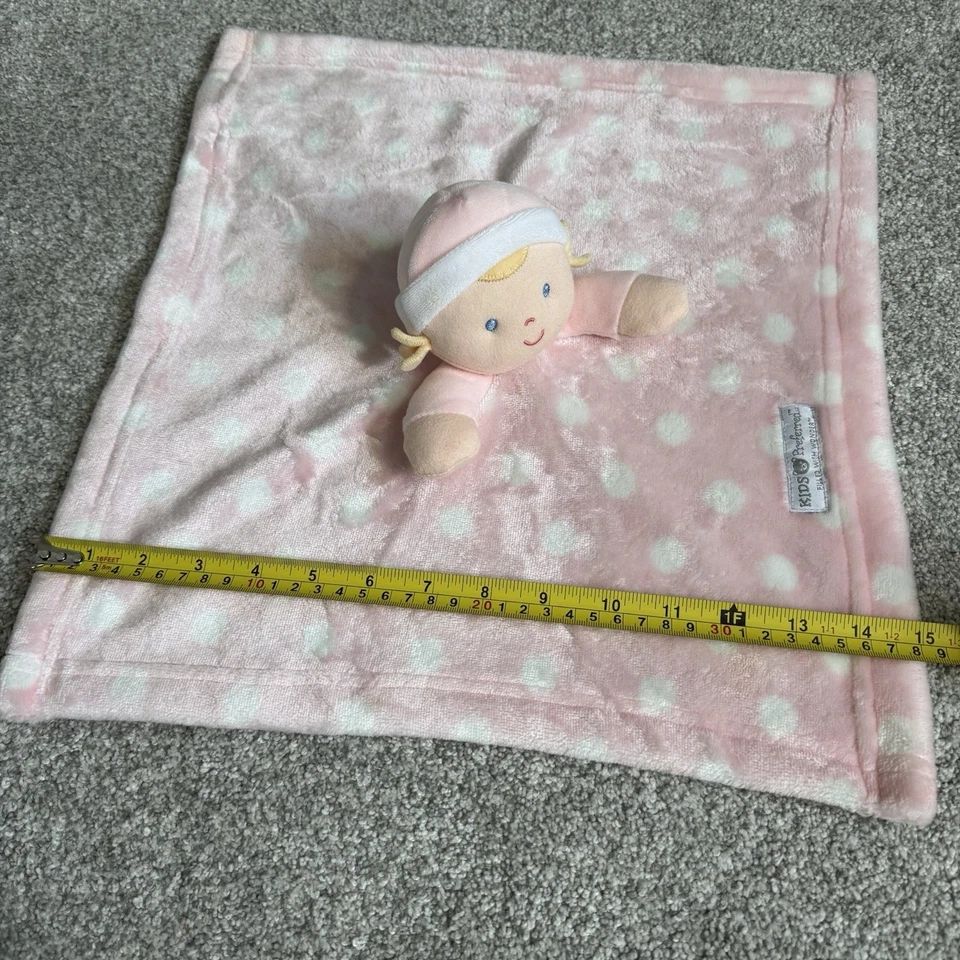 Kids Preferred Lovey Pink Polka Dot Little Girl Blonde Hat Blanket Baby Doll 14” - Image 4 of 4
