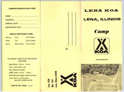Lena  Illinois   KOA  Camp  Camping  RV   Vintage Brochure
