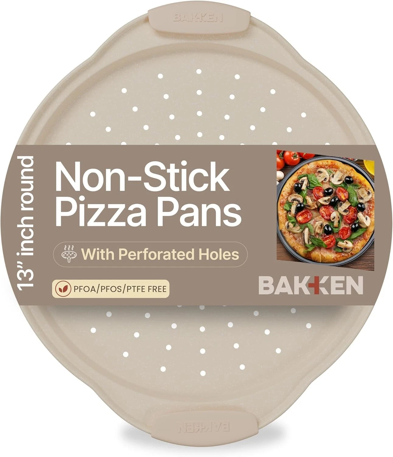 Bakken Pizza Baking Pan Round Perforated Carbon Steel Pan W/ Non-Stick Marble