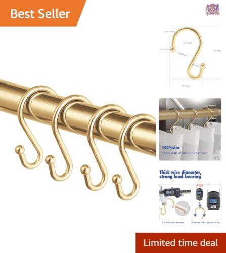 Versatile Heavy-Duty Gold Shower Hooks - 12 S-Shaped Rings for Home Organization