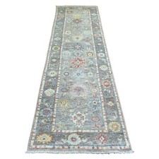 2'6" x 9'5" Gray Afghan Wool Hand Knotted Angora Ushak Runner Rug R71418