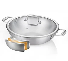 DELARLO Tri-Ply Stainless Steel Wok Pan With Lid, Fast & Even Heat ... Fast Ship