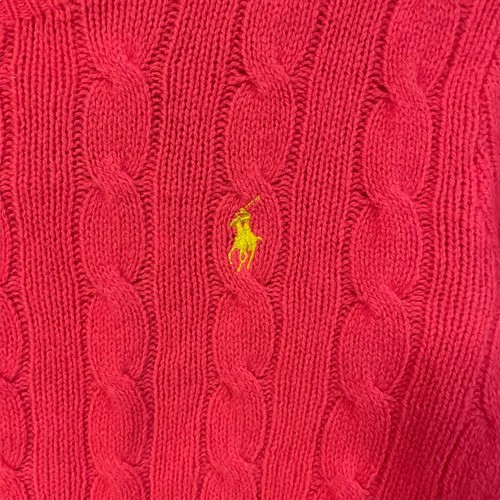 Vintage Polo Ralph Lauren Coral Orange Cable Knit Wool Cashmere Sweater Womens S - Picture 3 of 5
