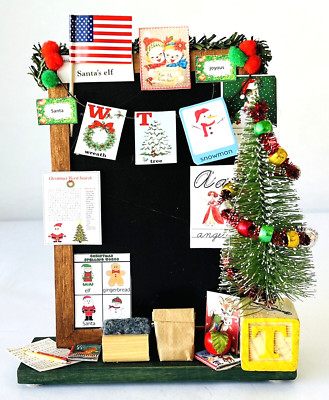 Miniature Christmas Display School Classroom Blackboard Decorations Tree US Flag