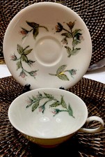 4 Antique Tea Cups and Matching Saucers English Tea Party Floral Print