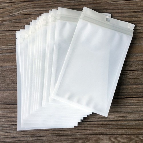 Clear/White Reclosable Hang Hole Pouch Packing Plastic Seal Bags Various Size - Afbeelding 1 van 8