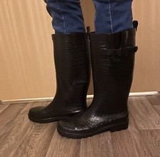 Capelli New York Black Moc Croc Wellington Wellies Rain Boots UK 4 Eur 37