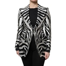 DOLCE & GABBANA Jacket Black White Polyester Women Blazer IT38/US4/XS 4280usd