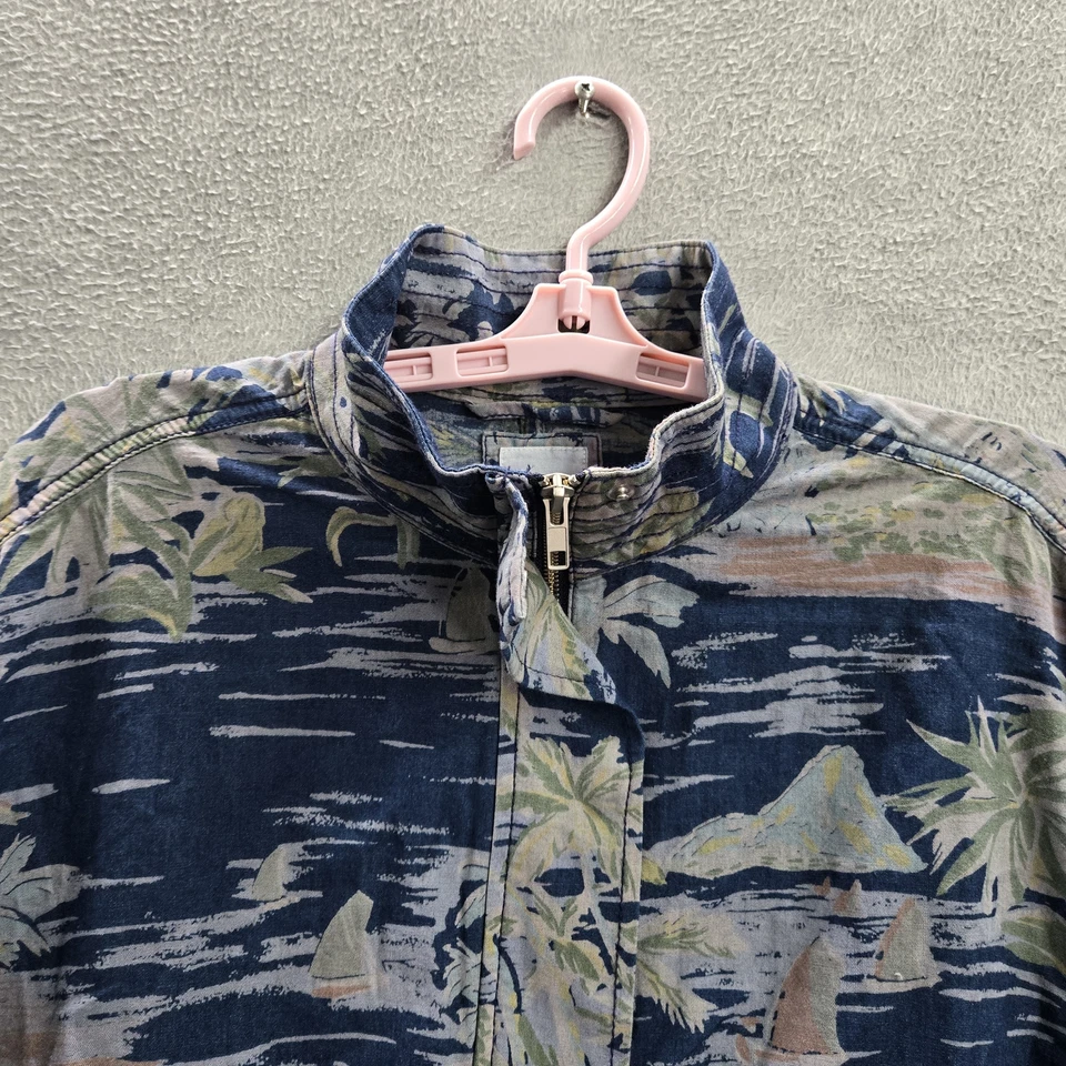 GAP女式夹克M蓝色花卉棉亚麻长袖标志实用 — 第 4/4 张图片