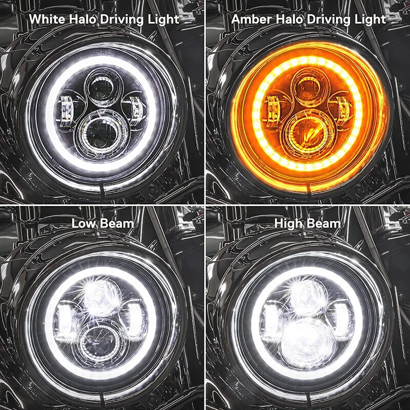 Faro LED halo de motocicleta de 7 pulgadas para Harley Davidson Touring Sportster Foto 3 de 4