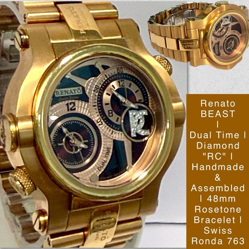 48mm BEAST | Diamond RC | Swiss Dual Time | Rosetone Bracelet RENATO Mens Watch