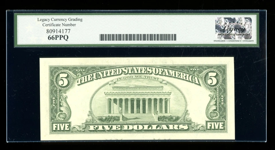 DBR 1985 $5 FRN St. Louis Gem Fr. Legacy 66 PPQ 1978-H serie H70969041A Foto 2 de 2