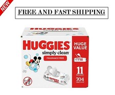 Huggies Simply Clean Fragrance-Free Baby Wipes, 11 Flip-Top Packs 704 Wipes Tot