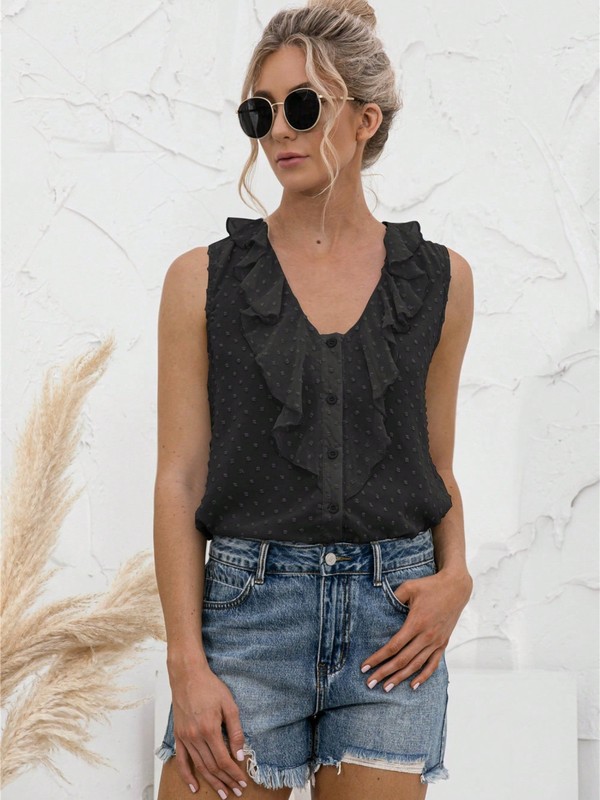 Ruffle Clip-Dot Tank Top,L
