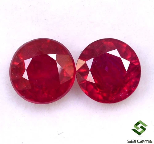 2.72 Cts Natural Ruby Round Cut Pair 6 mm Faceted Red Shade Loose Gemstones GF