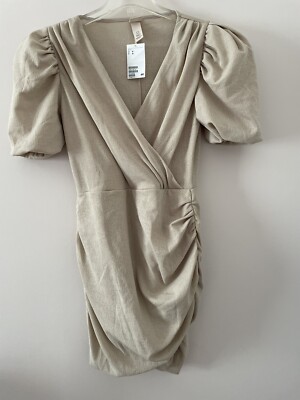 NWT H&M Faux Wrap Mini Beige Dress Balloon Puffy Sleeve Ruched V-Neck Medium | eBay NWT H&M Faux Wrap Mini Beige Dress Balloon Puffy Sleeve Ruched V-Neck Medium | eBay