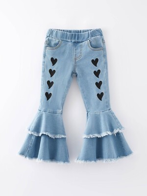 Girls  Double Flare Heart Denim Jeans (Size 4T - 8/9)