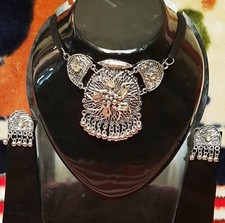 Indian Traditional Bollywood Style Silver Oxidized Boho Jewelry Choker Necklace