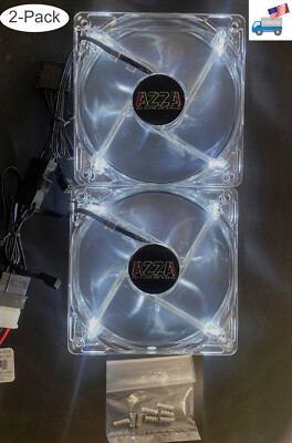 LOT 2pcs: NEW AZZA 120mm White LED 3pin/ Molex Gaming PC/CPU Case Cooling Fan
