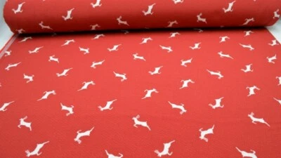 Roter Hirsch Jacquard mit springenden Hirschen beidseitig verwendbar Hirschstoff - Bild 1 von 4