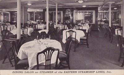 Postcard Ship Dining Salon on Steamer of the Eastern Steamship Lines Inc