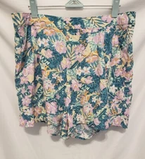 ESMARA Shorts Sz 10 Green Purple Floral Elastic Waist Resort Beach Hi Waist