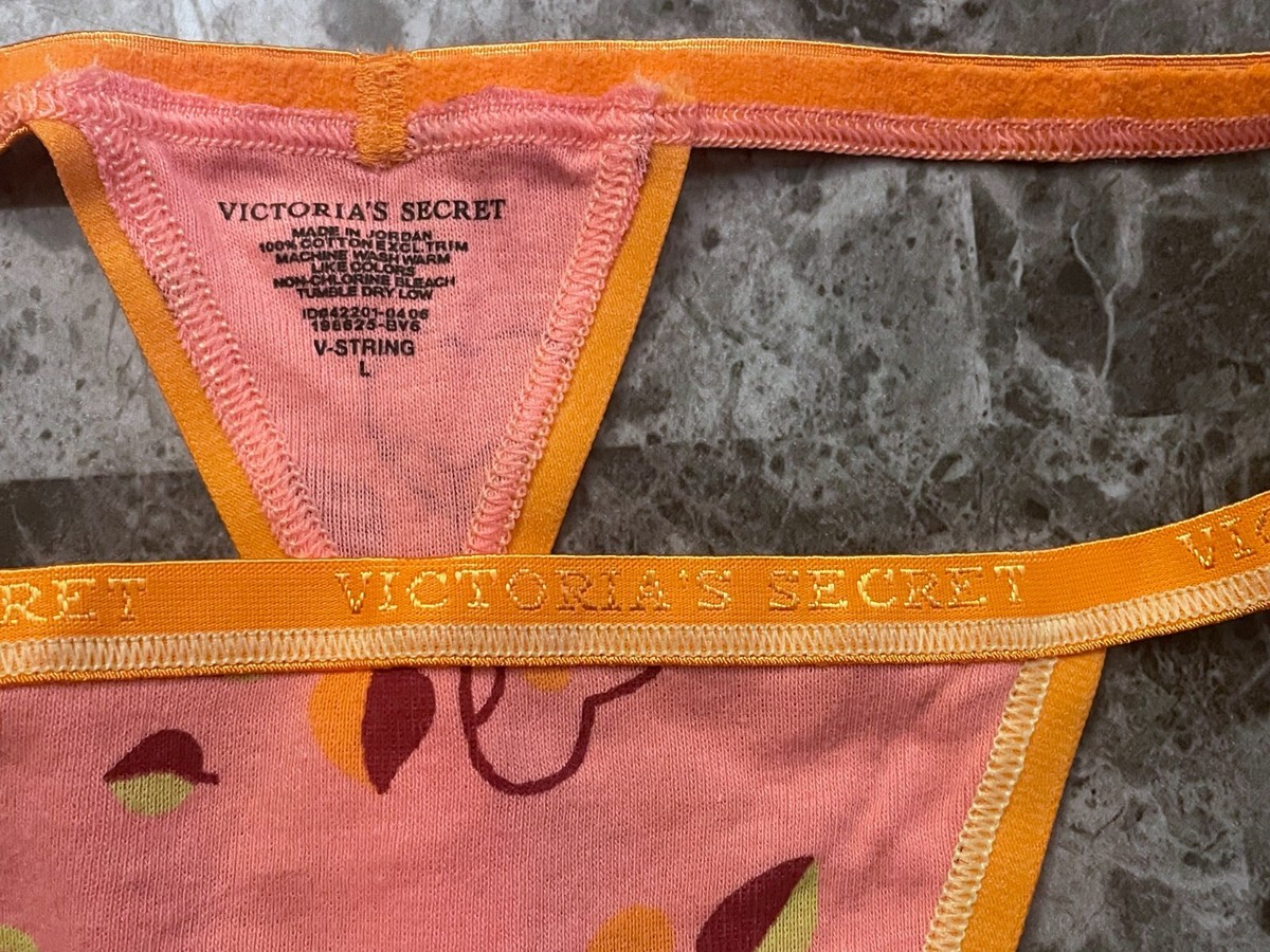 Culotte String VINTAGE Victoria’s Secret – Vert Rose à Pois, Taille L, 95% Coton (Neuf Sans Étiquette)