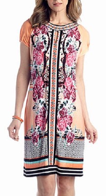 beige by eci embroidered dress Women's Beige by eci Stretch Dress with Floral Embroidery - XL