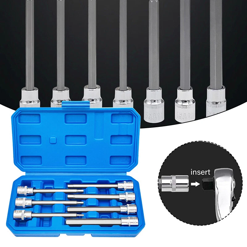 7Pcs 3/8" Drive 110mm Hex Wrench Bit Socket Allen Wrench Extra Long Set Metric - Image 3 of 4