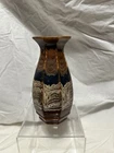 Vtg MCM Royal Haeger 8" Octagon Lava Drip Vase Brown White Blue Green Glaze