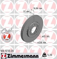 2X Zimmermann 100.1233.20 Bremsscheibe FüR Audi Seat Skoda VW