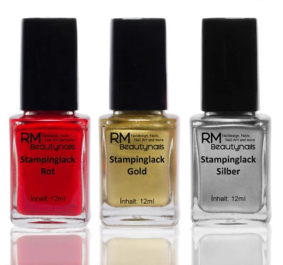 3x12ml Stamping Lack Set Rot Gold Silber Stempellack Nagellack Nailart Nails