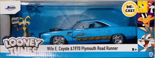 Jada 1/24 Die-cast Looney Tunes Wile E. Coyote & 1970 Plymouth Road Runner Blue - Afbeelding 1 van 5