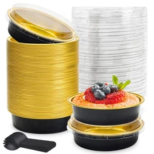 NPLUX 8 OZ Disposable Mini Cake Pans with Lids - Round Aluminum Foil Ramekins