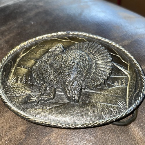 Vtg 1980 The Great American Buckle Company Turkey Belt Buckle Enamel Pewter - Picture 2 of 8
