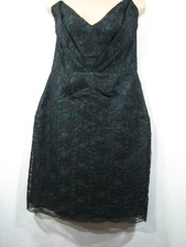 Top Shop Ladies Cocktail Dress Green with Black Lace UK Size 14 Very Good Condit