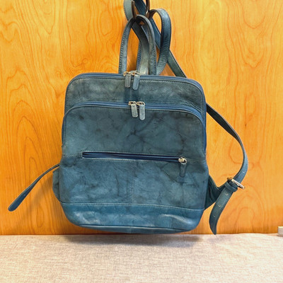 ili Womens Leather Backpack Travel Daypack Blue Teal Multi Zip Pockets RFID