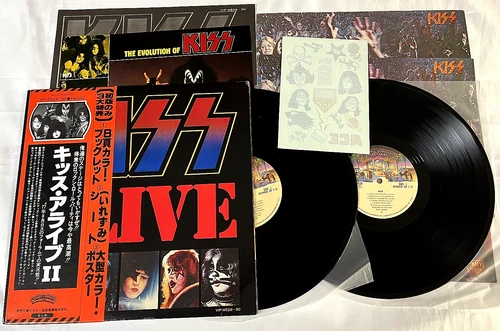 KISS ALIVE II Japan 2XLP Vinyl OBI Tattoos 2 Booklet Aucoin VIP-9529-30 Ace Gene