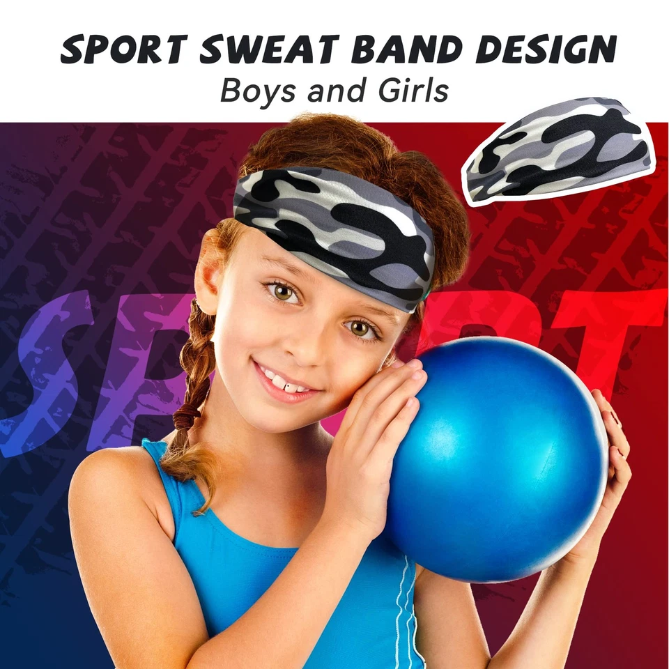 Diademas deportivas transpirables que absorben el sudor para niños, paquete de 6 para fútbol para niños, base... Foto 2 de 4