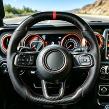 Matte Carbon Fiber Flat Steering Wheel For Jeep Wrangler JL / JT 18-25 W/Heated