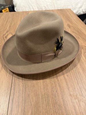 Tomaz Williamson Vtg Fedora Hat Mens Wool Sz 7 1/4 Made Canada Tan Khaki Feather