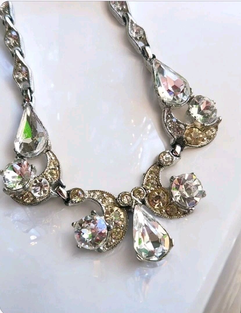 Vintage Signed Bogoff Clear Rhinestone Necklace S… - image 1