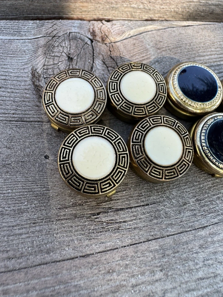Vintage Button Jackets Covers Lot 8 Brass Gold Toned Enamel White Blue Glamour - Image 2 of 4