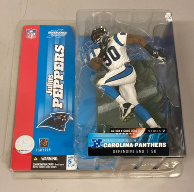 NFL JULIUS PEPPERS Carolina PANTHERS MCFARLANE Series 7 White Jersey 2003 MIP