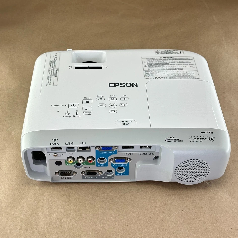Epson PowerLite 107 LCD Projector – Remote, HDMI, Cord - New Lamp - Image 4 of 4