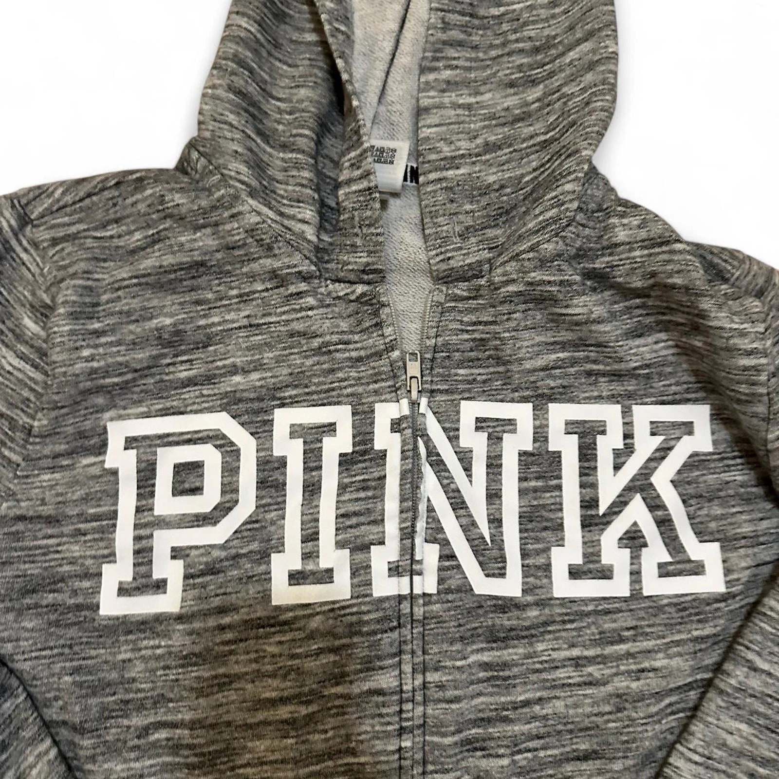 UNDERCOVER Victoria Secret ROSA Felpa con cappuccio e zip grigia e bianca grande